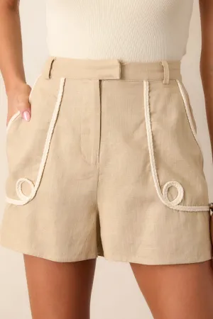 A Step Ahead Taupe Linen Braided Trim Shorts