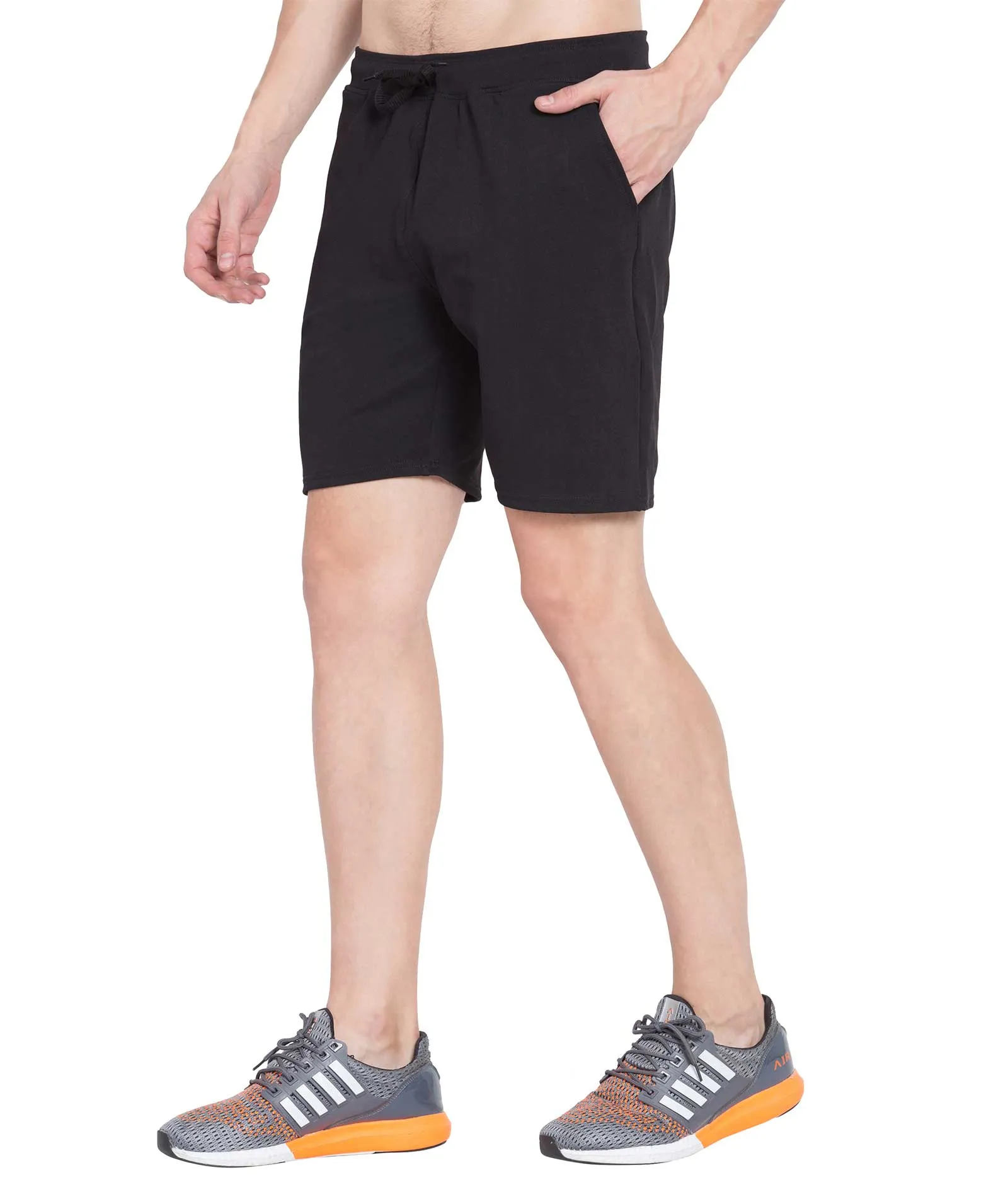 American-Elm Black Solid Standard Fit Dri Fit Sports Stylish Shorts for Men