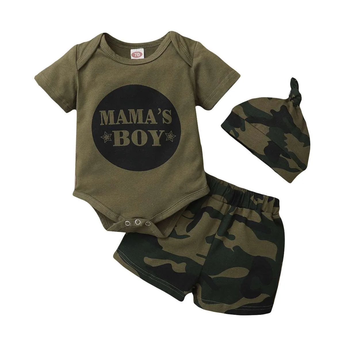 Army Green Camo Shorts and Hat Set - Cool Summer Outfit for Boys