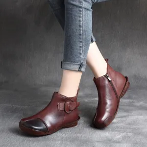 Autumn Winter Retro Leather Comfortable Women's Short Boots