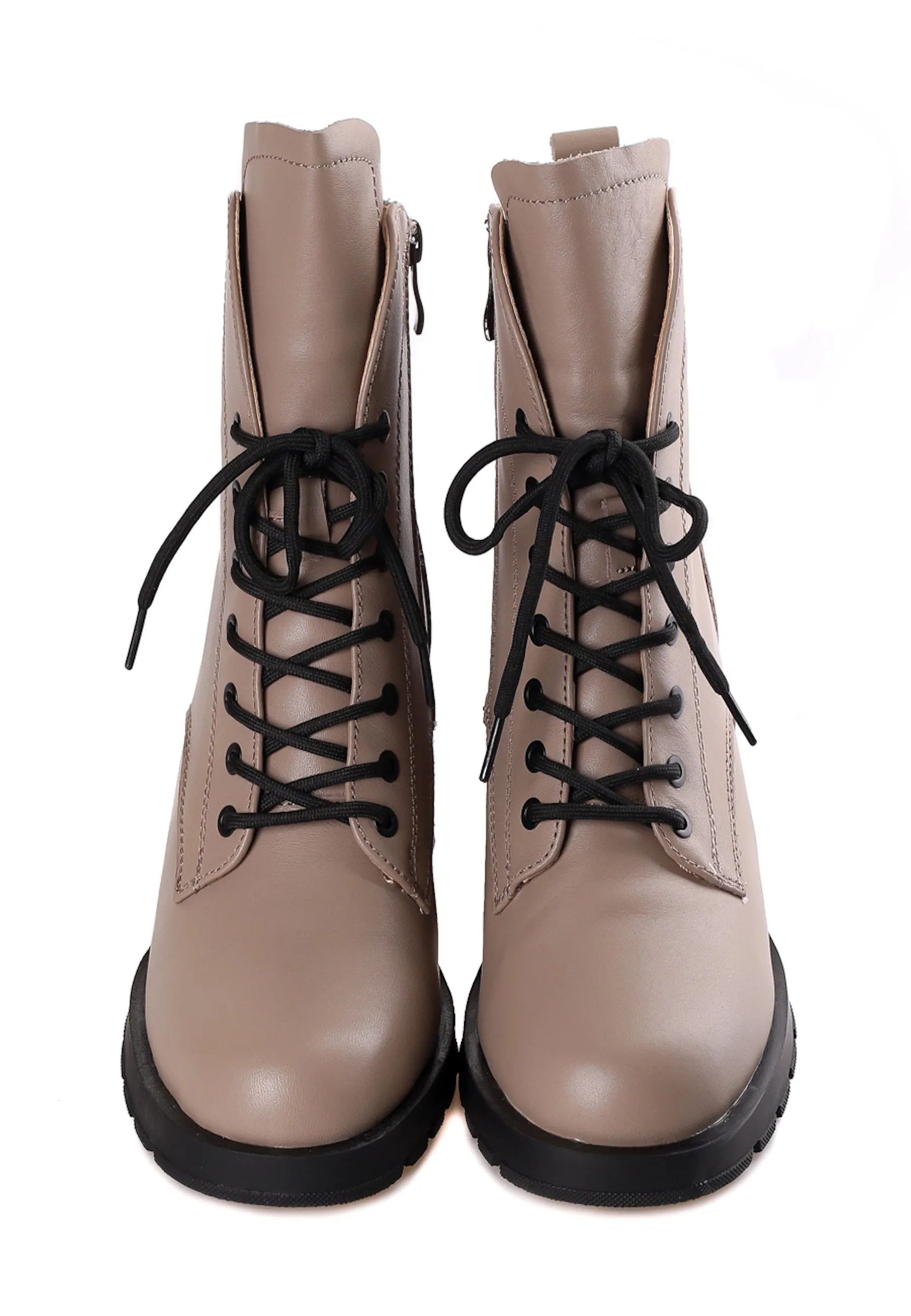 Beige Lace-Up Ankle Boots with Block Heel - Modern & Comfortable