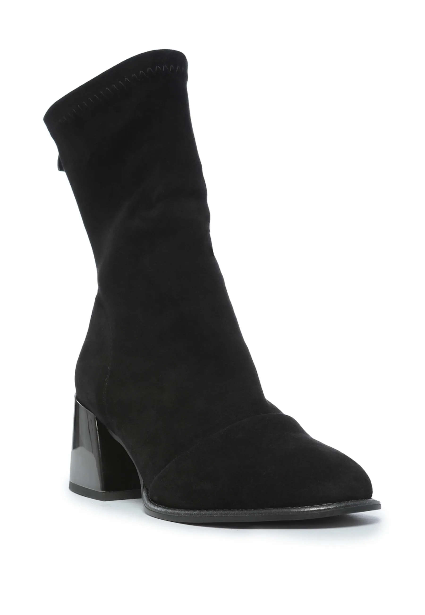 Black Suede Ankle Boots with Block Heel - Elegant & Comfortable