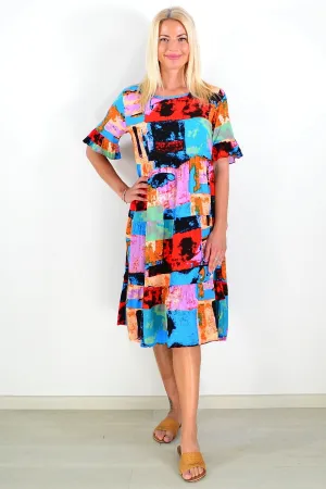 Colourful Print Patches Tunic Dress