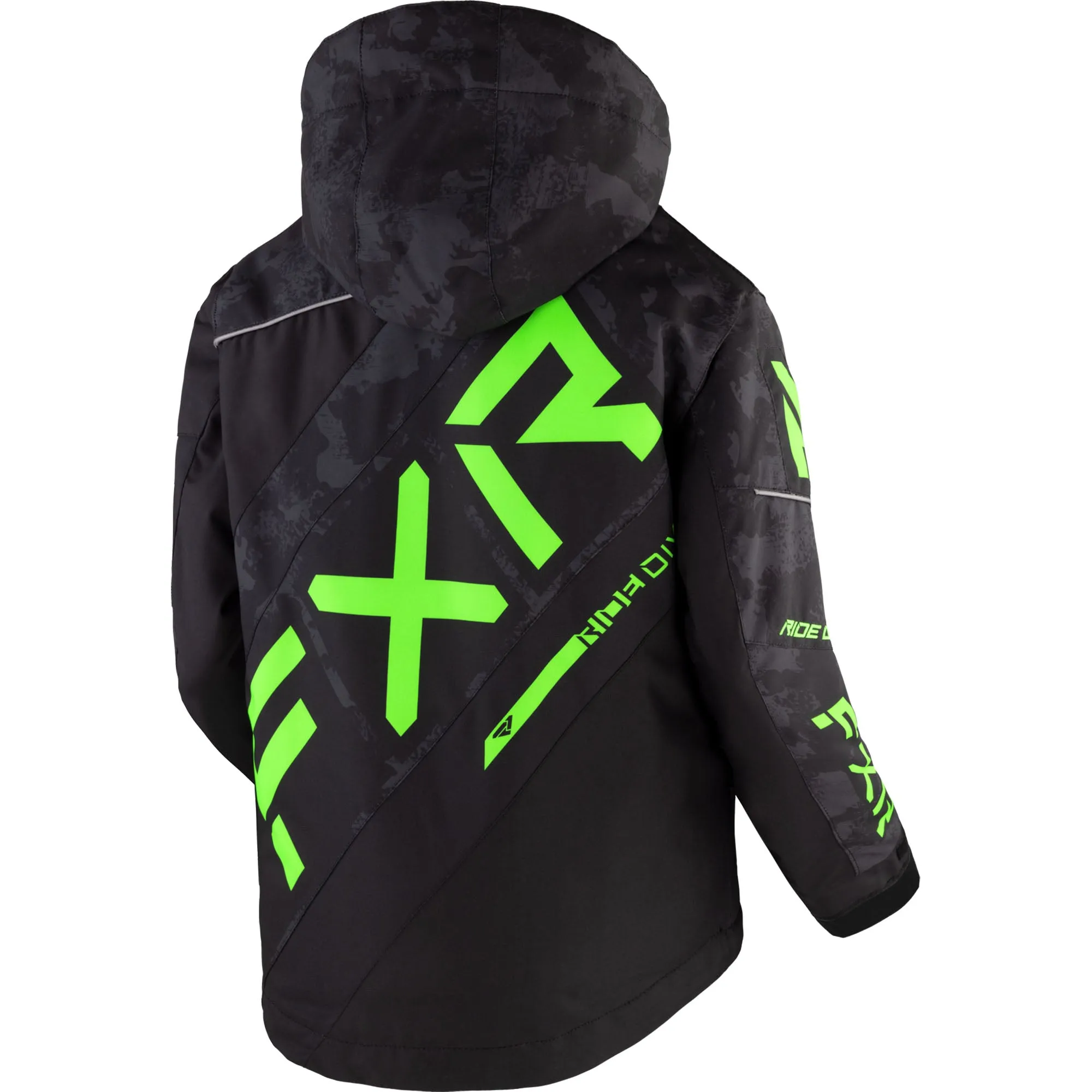 FXR Child CX Snowmobile Jacket Black Camo/Lime