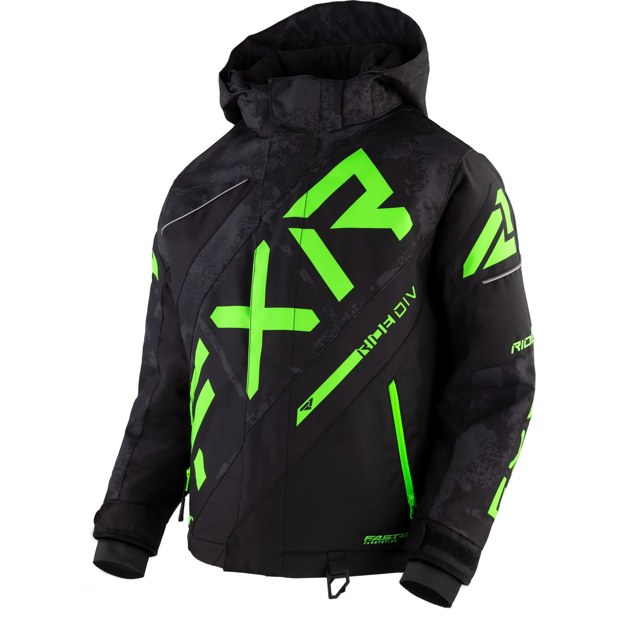 FXR Child CX Snowmobile Jacket Black Camo/Lime