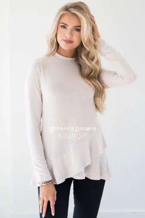 Heather Cream Double Ruffle Hem Sweater