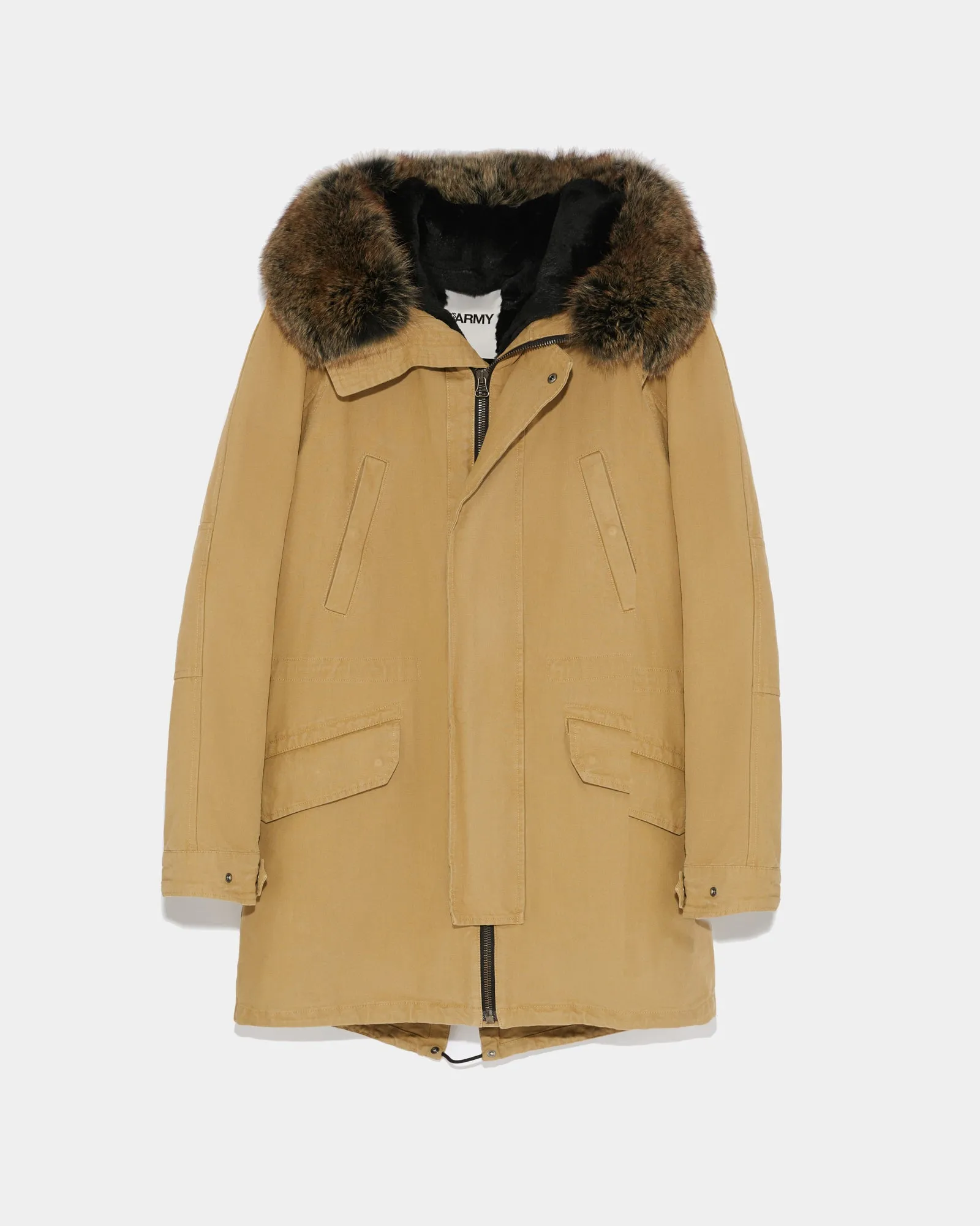 Hooded cotton parka with fox fur