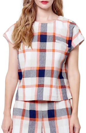 LEANNE Button Shoulder Top - Plaid