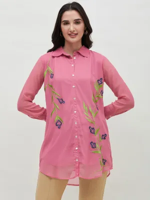 Long Pink Embroidered Shirt