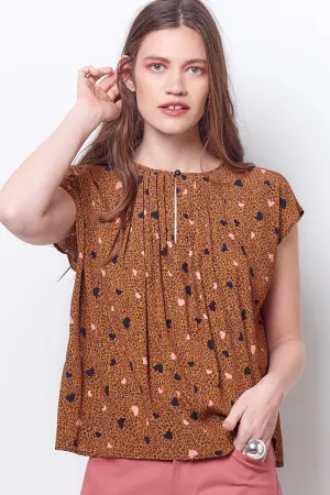 MAGGIE Pleat Neck Top - Leopard/Heart