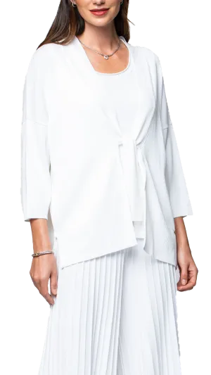 Malia Three-Quarter Sleeved Front-Tie Cardigan; White