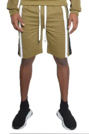 Mens Olive French Terry Stripe Shorts