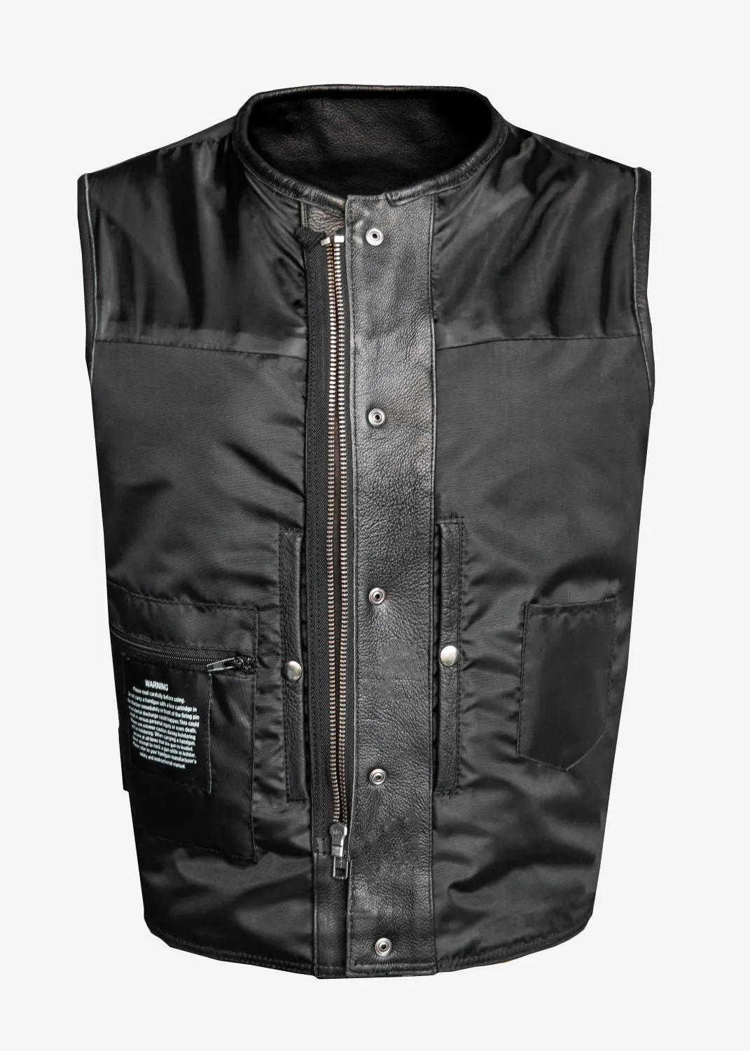 Men's Zippered 1/2" Collar Motorcycle Club Vest, Conceal Carry Gun Pockets