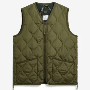 Military Zip V-Neck Down Vest - Dark Olive