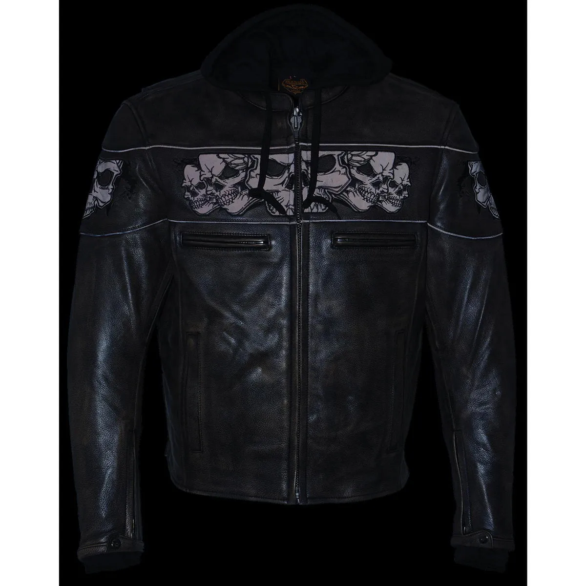 Milwaukee Leather MLM1561 Men's Distressed Brown Leather Jacket with Reflective Skulls