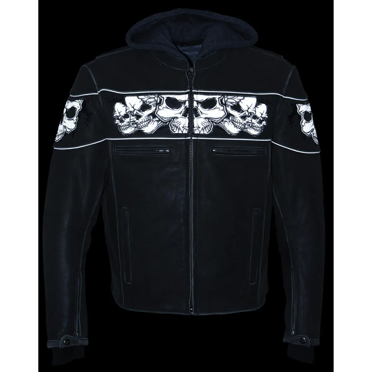 Milwaukee Leather MLM1562 Men's Distressed Grey Leather Jacket with Reflective Skulls