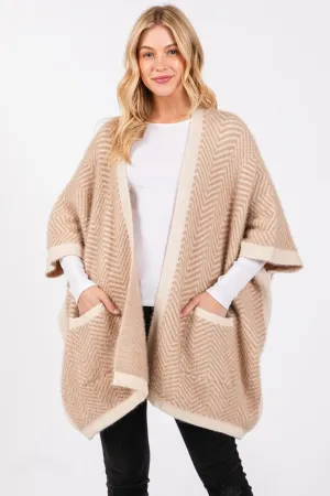 MS0397 Fuzzy Herringbone Knit Kimono With Pockets