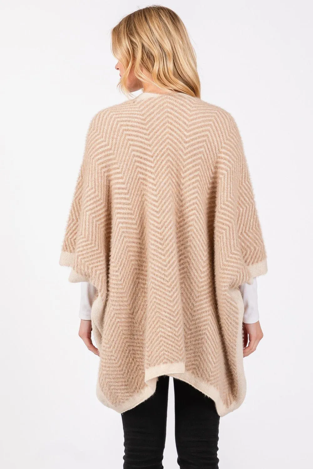 MS0397 Fuzzy Herringbone Knit Kimono With Pockets