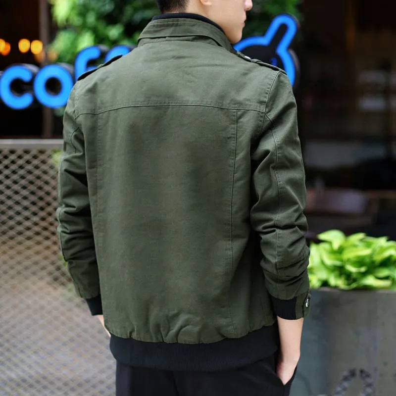 Multi Pocket Mandarin Collar Men Army Military Jacket