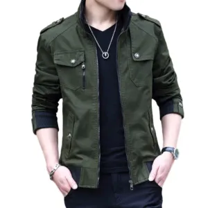 Multi Pocket Mandarin Collar Men Army Military Jacket