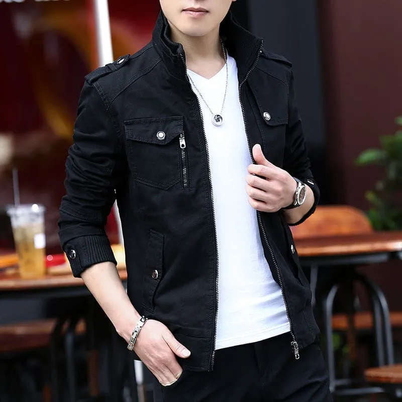 Multi Pocket Mandarin Collar Men Army Military Jacket