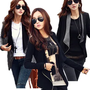 New Fashion Women Autumn Korean Style Slim Turn Down Lapel Collar Side Zipper Coat Jacket