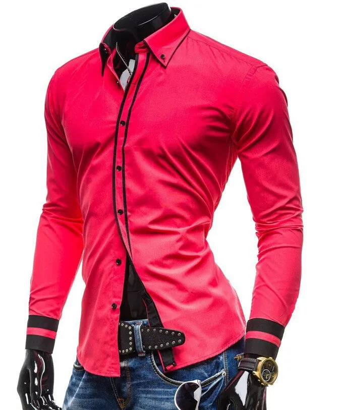 New Mens Long Sleeved Dress Shirts Double Collar Button Unique Design Slim Fit Brand Shirts