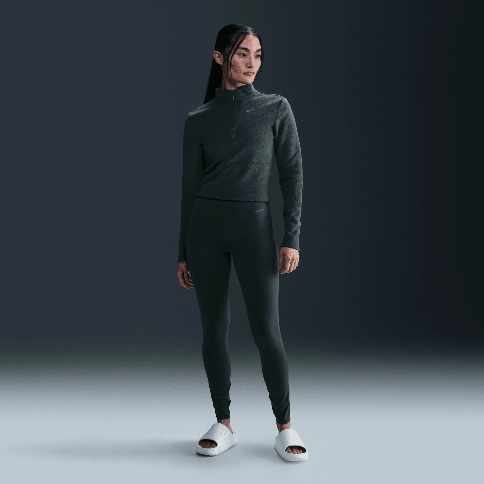 NIKE | WMN'S SLIM LONG-SLEEVE COZY FLEECE 1/2-ZIP TOP { VINTAGE GREEN/BICOASTAL