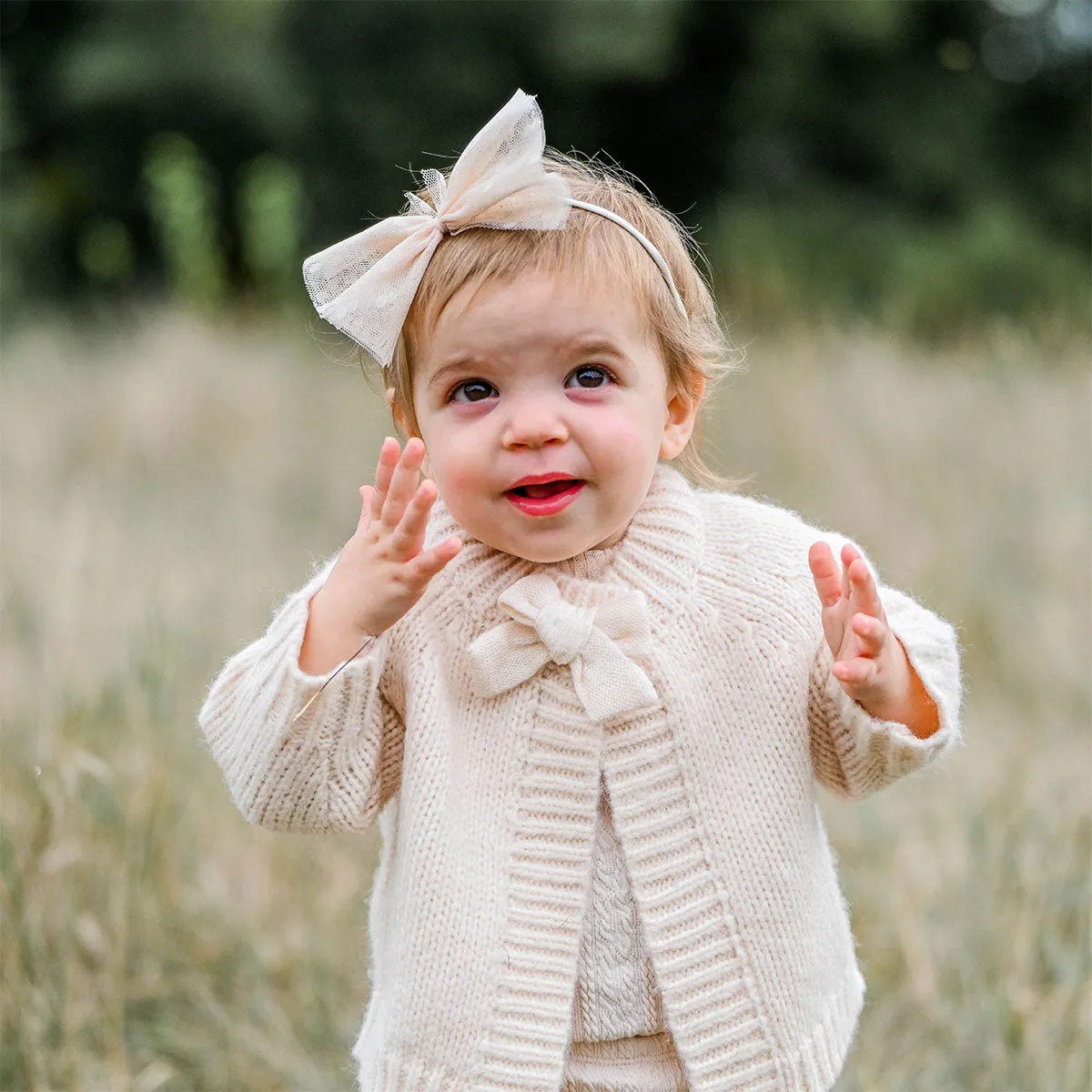 oh baby! Scandi Bow Knit Cardigan - Heather Cream