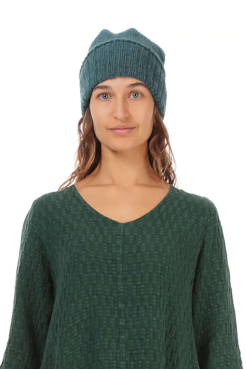 Ribbed Mélange Opal Green Wool Beanie Hat