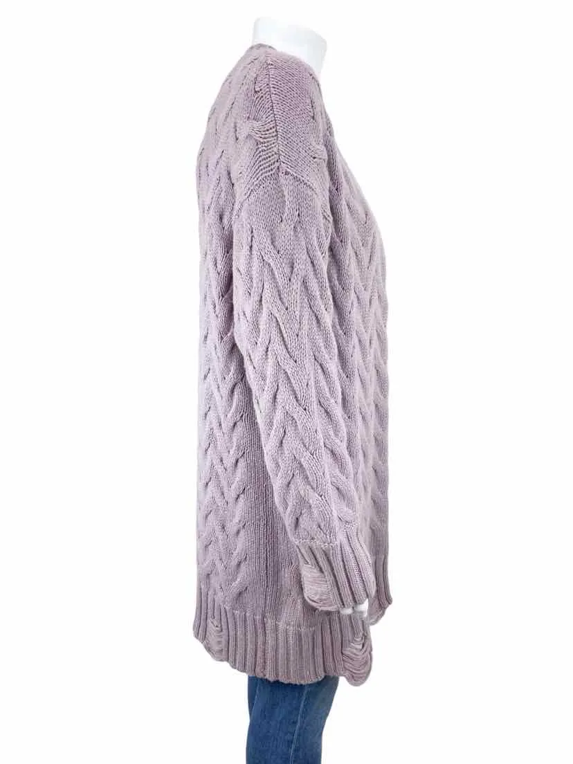 Splendid Women's Distressd Cable Open Cardigan Sweater Dusty Rose Size M