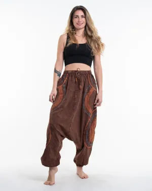 Unisex Patchwork Stone Washed Low Cut Cotton Pants in Brown 01