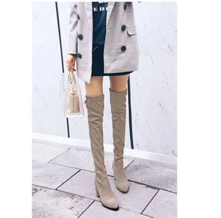 Women comfortable keep warm chunky heel back lace up over the knee boots