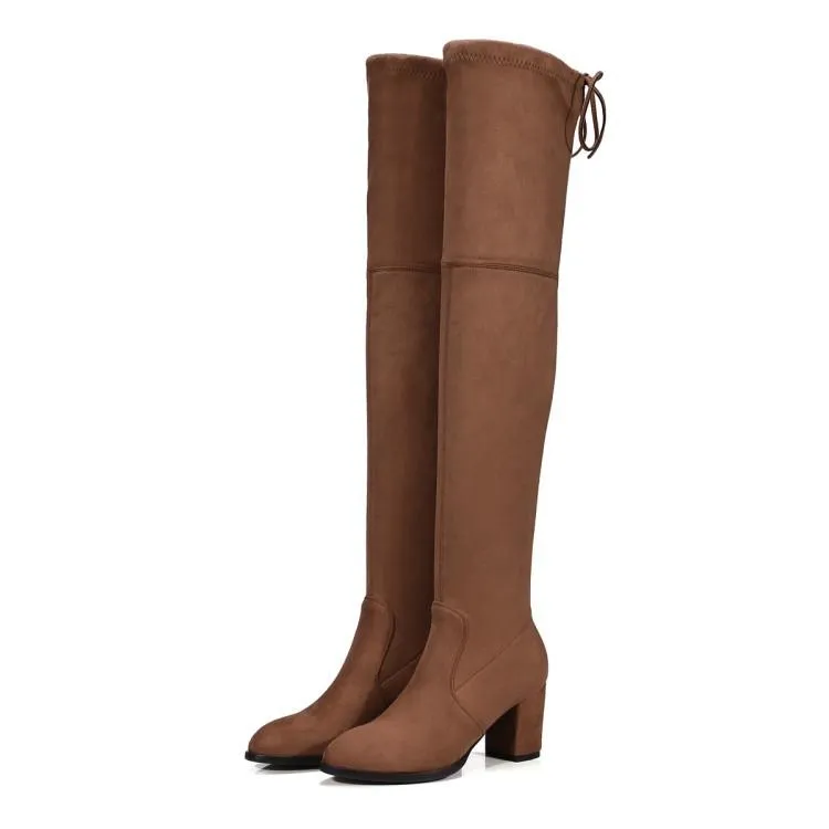 Women comfortable keep warm chunky heel back lace up over the knee boots