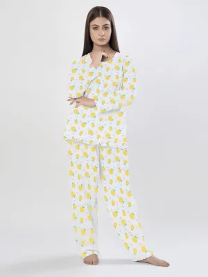 Women's Night Suit Full Sleeve Sleeve (Lemon Printed)