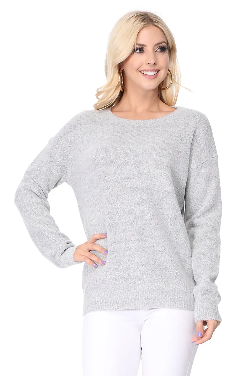 YEMAK Women's Long Sleeve Crewneck Lightweight Casual Soft Knit Pullover Sweater MK8015 (S-L)